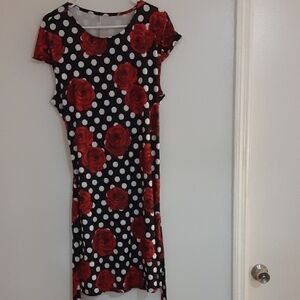 Chic Black and White Polka Dot Dress with Red Roses